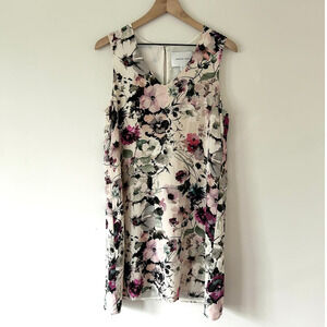 Amour Vert Florence Silk Floral Sleeveless Shift Dress Medium